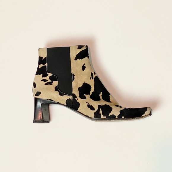 Via Spiga Ankle Boots Cow Print Suede Square Toe size 8.5 Made in Italy Y2K 90s - Picture 2 of 15